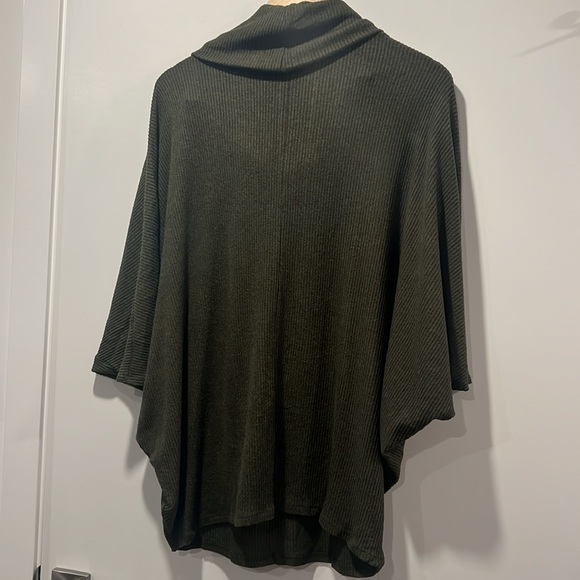 Heimious Knit Top Olive Green Large Dolman Sleeves Cowlneck Ribbed Oversized USA - Picture 3 of 8